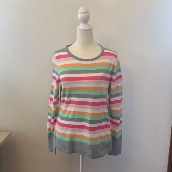 Vince Camuto gray pink white striped long sleeve sweater Size M NWT - Picture 2 of 8